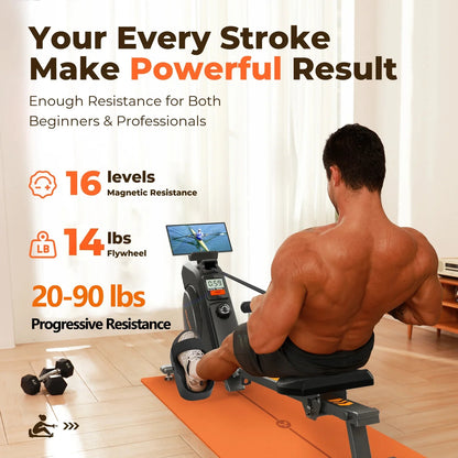 YOSUDA Magnetic Rowing Machine 350 Lbs Weight Capacity - Foldable Rower for Home Use with Bluetooth, App Supported, Tablet Holder and Comfortable Seat Cushion