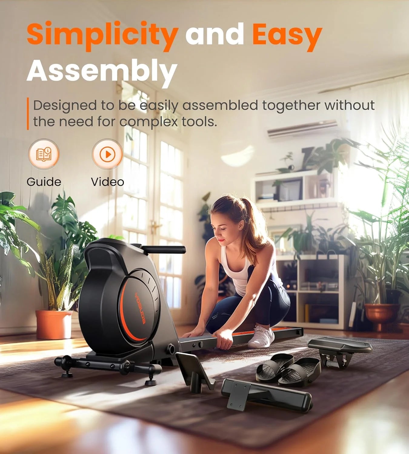 YOSUDA Magnetic Rowing Machine 350 Lbs Weight Capacity - Foldable Rower for Home Use with Bluetooth, App Supported, Tablet Holder and Comfortable Seat Cushion